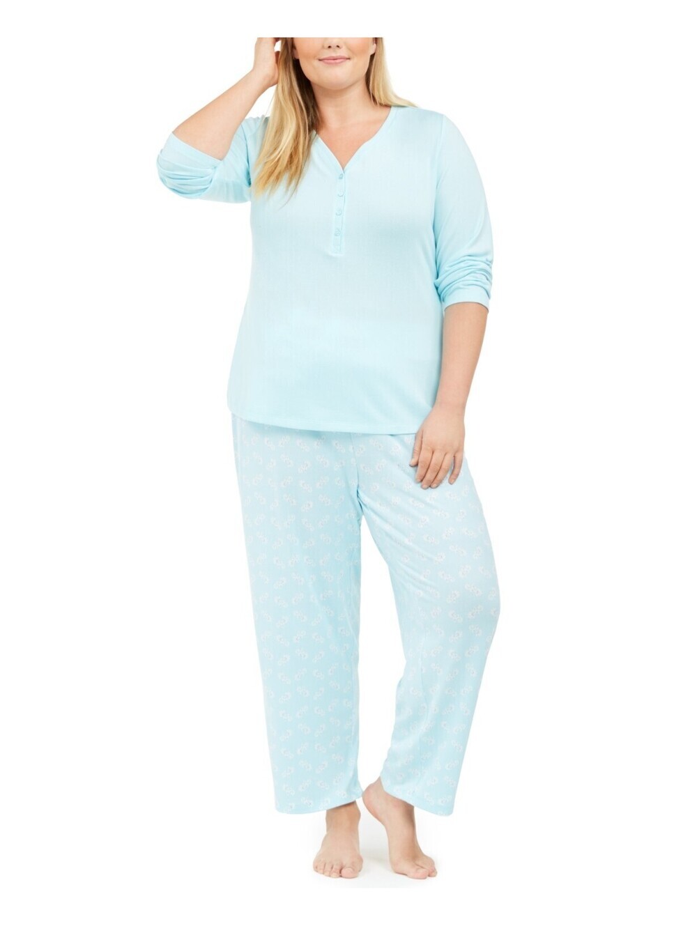 Charter Club Womens Plus Size Henley Top & Printed Pants Pajama Set Size 2X